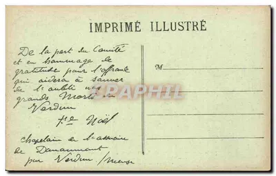 Ossuário provisório dos campos de batalha de Verdun — Início da Obra de Douaumont — Imprimé Illustré — Verso