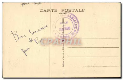 Maresciallo Foch in partenza per Parigi — momento in cui consegna il testo dell'Armistizio alla Germania — Cliché Pupier — Verso