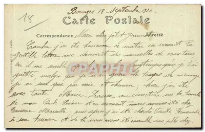 Bauges 18 de Setembro de 1914 — Carta Postal — Fot. Réoudin, C.E. — Paris — Verso
