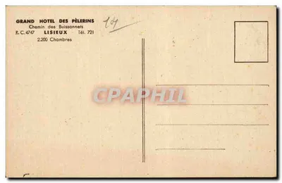 Hotel de los Peregrinos — Calle de los Buissonnets — Lisieux — Reverso