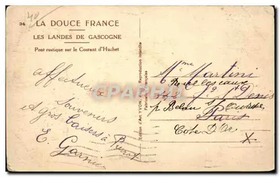Rustyczny most nad Courant d'Huchet — Les Landes de Gascogne — Wydawnictwo Art YVON — Rewers