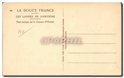 Puente rústico sobre el Courant d'Huchet — Las Landas de Gascony — Edición de Arte YVON, París — Reverso