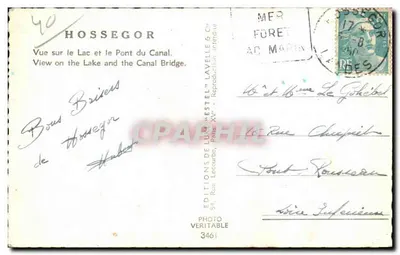 Hossegor — Vista do Lago e do Ponte do Canal — Editor Estel, n° 3461 — Verso