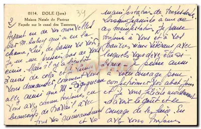 Dole (Jura) — Façade sur le canal des Tanneurs — Maison Natale de Pasteur — n° 0114 — Rewers