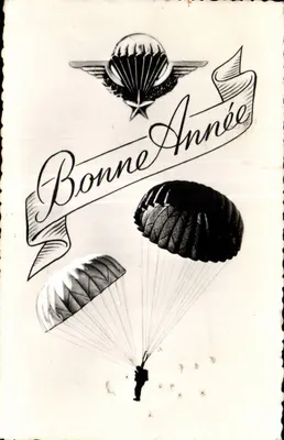 Bilhete postal antigo Militaria Guerra 1939 1945 Boa Ano Paraquedas