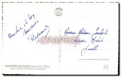 Allevard-les-Bains — widok panoramiczny z wysokiego punktu — Hôtel Continental i Chalet, wydawca Abellé Paris — Rewers
