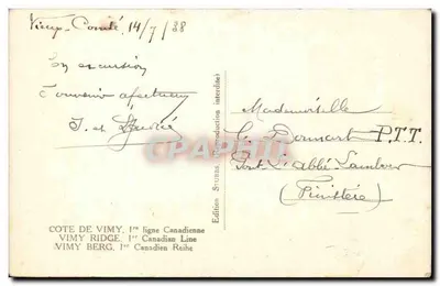 Cote de Vimy — 1. linia kanadyjska — Wydawnictwo Stubs — Rewers