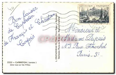 Capbreton — Vista das Villas — L. Chatagneau, Cours Victor-Hugo, Bordeaux — Verso