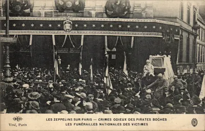 Les Zeppelins sur Paris — Crimes odieux des pirates boches — Funérailles nationales des victimes — Visé, Paris