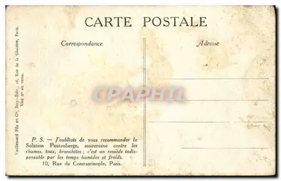 Tarjeta postal antigua Militaria París museo de los Invalidos Cañón de 150 Publicidad Solución Pautauberge — Reverso