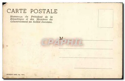 पुराना पोस्टकार्ड मिलिटरिया बड़ी युद्ध 1914 राष्ट्रपति और सरकार के सदस्यों के अज्ञात सैनिक के सम्मान — पीछे