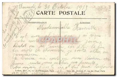 Mont-Saint-Éloi — Rua ascendente para as Torres — Visado em Paris No. I — Guerra 1914-1915 — Verso