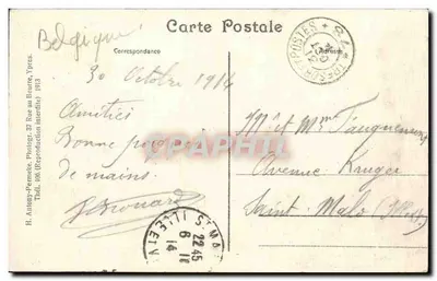 Zamek Langemarck (strona południowa) — widok zamku z ogródkiem i rowerzystami — H. Antony-Permete, nr 5 — Rewers
