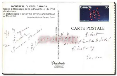 Montréal — lotniczy widok portu i konturu miasta — Plastichrome — Rewers