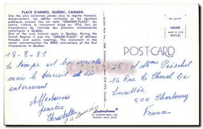 Piazza d'Armi, Québec — antica piazza militare e civile — Società Kem Inc. n° P77121 — Verso