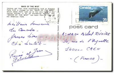 Niagara Falls — vista dei battelli Maid of the Mist — editore: Fotografo e pubblicato da Jardon Counsell, Canada — Verso