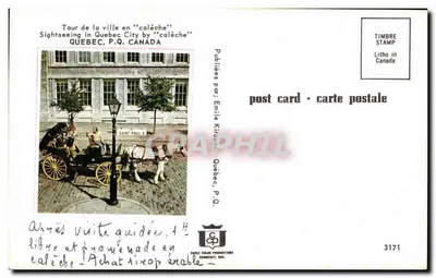 Vista de Quebec — Castelo Frontenac e carruagem — Editor Emile Krauac, n° 3171 — Verso