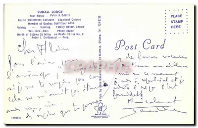 Rudall Lodge — Cabanas fluviais em Val-Des-Bois — Pub. by John Hamelin Photo, 79 Metrose, Ottawa — Verso