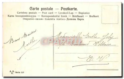 Zimowy krajobraz — zasnieżone wioski z kaplicą — J. Herr — A.S. Série 329 — Rewers