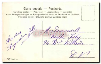 Bouquet de houx, cloches e saules — Páscoa — editor A. & V. n° 414 — Verso