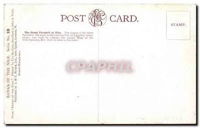 As Grandes Pirâmides de Gizé — Egito — Editor A. & C. Black, Londres, série No. 10 — Verso