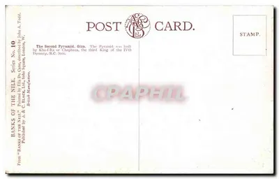 A Segunda Pirâmide, Gizé — série 'Banks of the Nile', n°10 — editor A. & C. Black Ltd, Londres — Verso