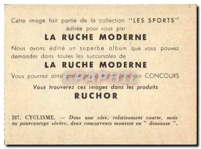 Rower — Dwa zawodnicy wspinają się na stromiznę — La Ruche Moderne n°187 — Rewers