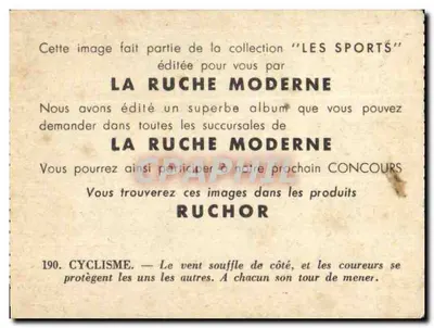 Rower — Wiatr wieje z boku, a jeźdźcy chronią się nawzajem — La Ruche Moderne, nr 190 — Rewers