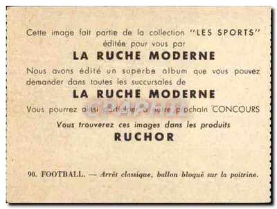 Futebol — Parada clássica, bola bloqueada no peito — La Ruche Moderne, n°90 — Verso