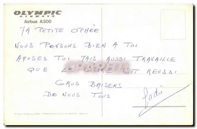 Avion Olympic Airways Airbus A300 — vol au-dessus de montagnes enneigées — éditeur PAPADOMOULOS S.A. — Rückseite