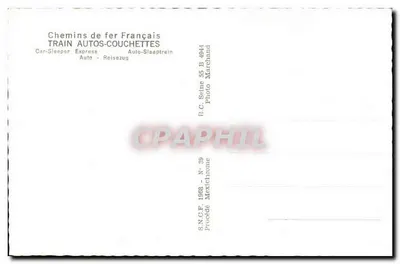 Train Autos-Couchettes — Chemins de fer Français — S.N.C.F. Procédé Mexchrôme N° 39 — Verso