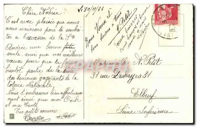 Bouquet van rozen en klaverbladeren — Gelukkige verjaardag — N. Petit, Elbeuf — Achterkant