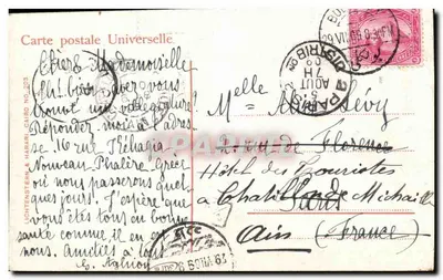 Sarieh en Alto Egipto — escena de vida local con camello y personas — editor Lichtenstern & Harari, n°203 — Reverso