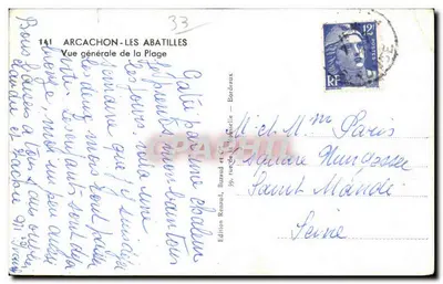 Arcachon - Les Abatilles — Algemene uitzicht op de Strand — Uitgave Renaud, Bordeaux — Achterkant