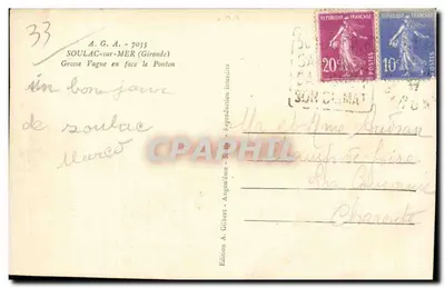 Grande onda em frente ao Pontão — Soulac-sur-Mer (Gironde) — Edição A. Gilbert — Verso