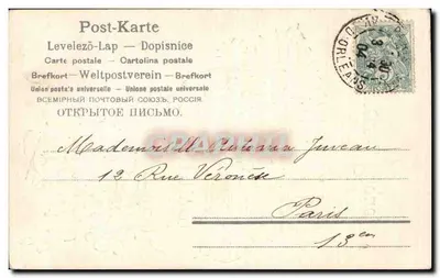 Flores e ovos de Páscoa — Felizes Páscoas — Jeanne — datada 2.4.1904 — Verso