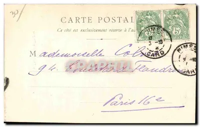 Nîmes - Rue de l'Arc Dugras — widok łuku kamienianego z napisem 'DÉCORATION' — wydawca B F Chalon-Saône, nr 131 — Rewers