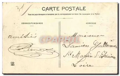 Toulouse - Faubourg Saint-Cyprien — widok z lotu dachów i kościoła — fototypia Léon Frères Toulouse — Rewers