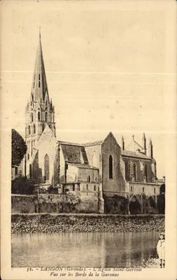Langon (Gironde) — A Igreja de São Gervásio vista às margens do Garonne — Bromotypie Gaureau