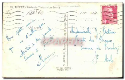 Ogród Thabor — Serre — G. ARTAUD, wydawca, Nantes — Rewers