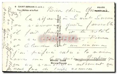 Saint-Servan (I.-et-V.) — Torre Solidor e o Porto — Edições Gaby — Verso