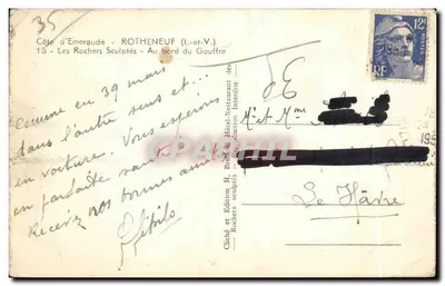 Côte d'Émeraude - ROTHÈNEUF (I.-et-V.) — Les Rochers Sculptés — Au bord du Gouffre — Édition H. Breton — Verso