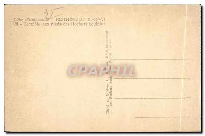 Costa de Esmeralda - ROTHÈNEUF (I.-et-V.) — Tormenta al pie de los Rochers Sculptés — Edición H. Bazon — Reverso