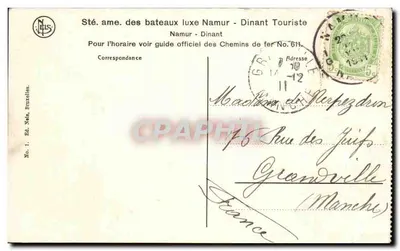 Namur — Panoramagel Catedral — Éd. NIS, Bruxelas, No. 1 — Verso