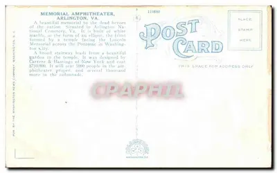 Interior do Memorial Amphiteatro em Arlington, VA — Washington News Company, n° 119880 — Verso