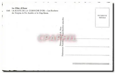 La Costa Azul — La Carretera de la Corniche d'Or — Los Rocas del Trayas, el Pico Aurèle y el Cabo Rosso — Ediciones Rella, Niza, n°1265 — Reverso