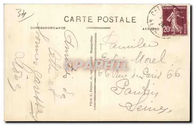 CETTE, Estação Balnear e Climática — O Teatro e Avenida Victor-Hugo — Fot. C. Dentu, 25, rue Diderot — Verso