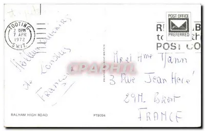 Widok ulicy w Tooting — Midland Bank i sklepy — wydawca Printed in Great Britain, nr PT8094 — Rewers