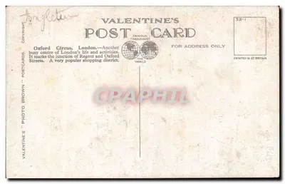 Oxford Circus, London — Lebendige Ansicht — Valentine's Postcard Nr. 98310 — Rückseite