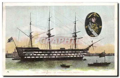 Le 'Victory' à Portsmouth — vaisseau de guerre avec portrait de Lord Nelson — éditeur B. & R. Series